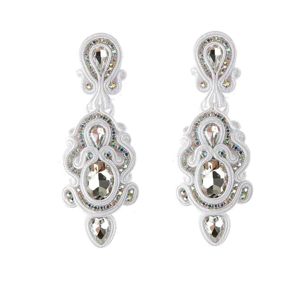 KpacoTa Soutache Handmade Dangle Earrings Women's jewelry Crystal Accessories Vintage long Hanging Earring 2020 trend white blue