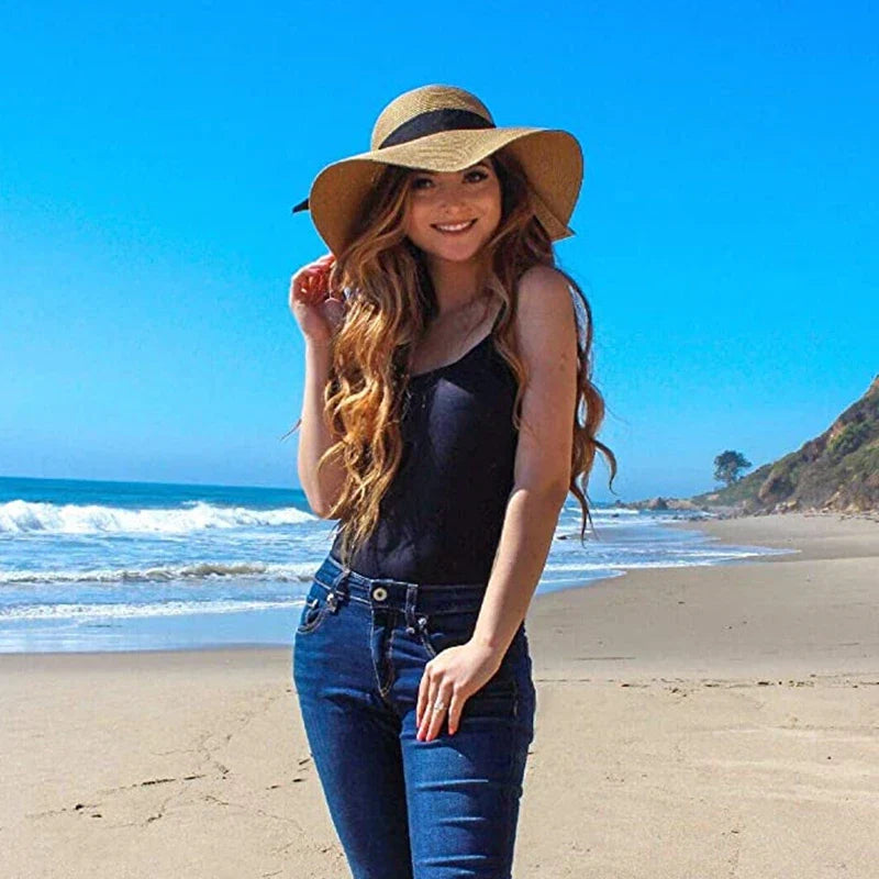FURTALK Summer Beach Hat Women Large Straw Hat Big Brim Sun Hats UV Protection Foldable Roll Up Floppy Cap chapeu feminino 2020