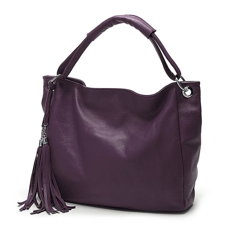 Zency Black White Bag 100% Soft Genuine Leather Tassel Women's Handbag Ladies Shoulder Bags Messenger Satchel Crossbody Purse