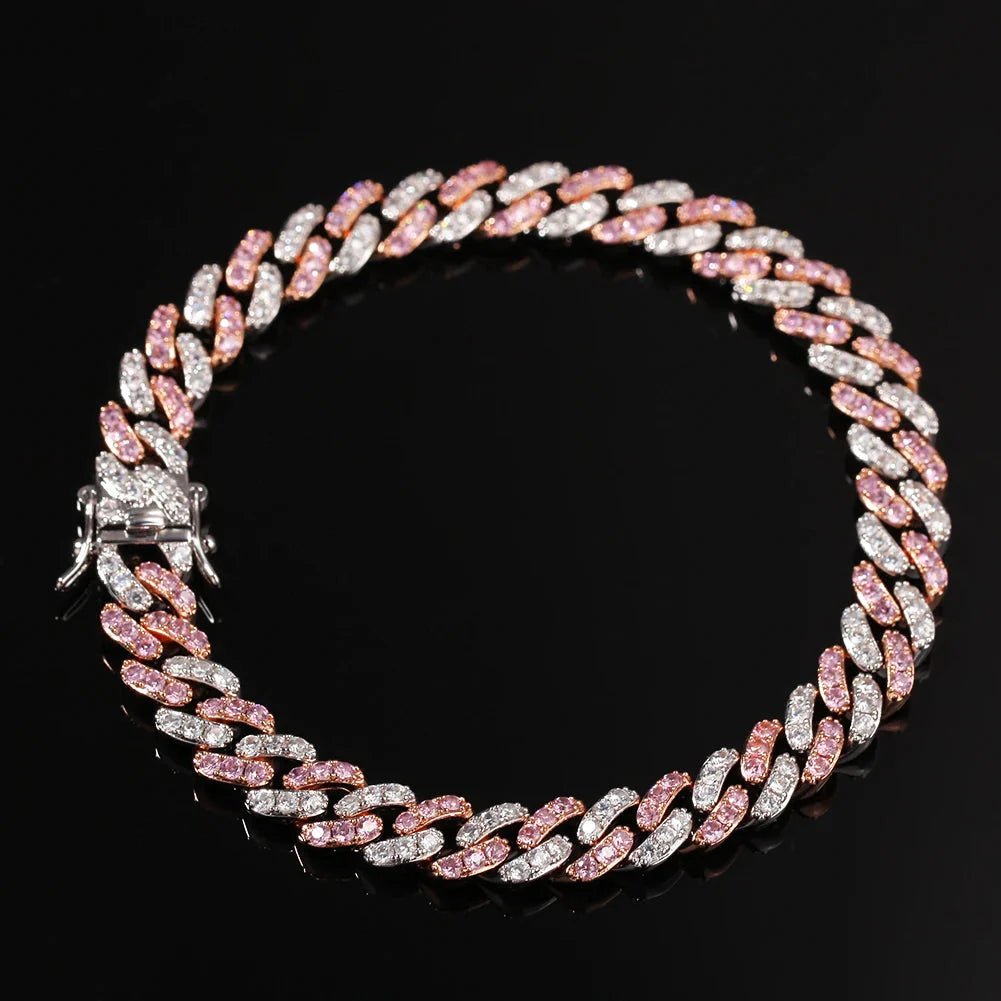 Iced Out Rose Gold Silver Color Cuban Bracelets