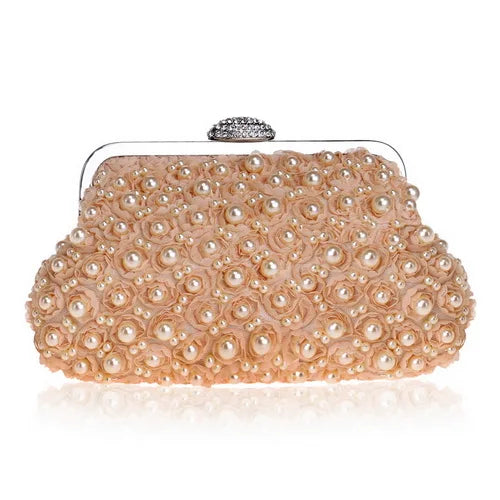 SEKUSA Beded women evening bags diamonds shell lady small day clutches party dinner wedding bridal hollow pearl handbags purse