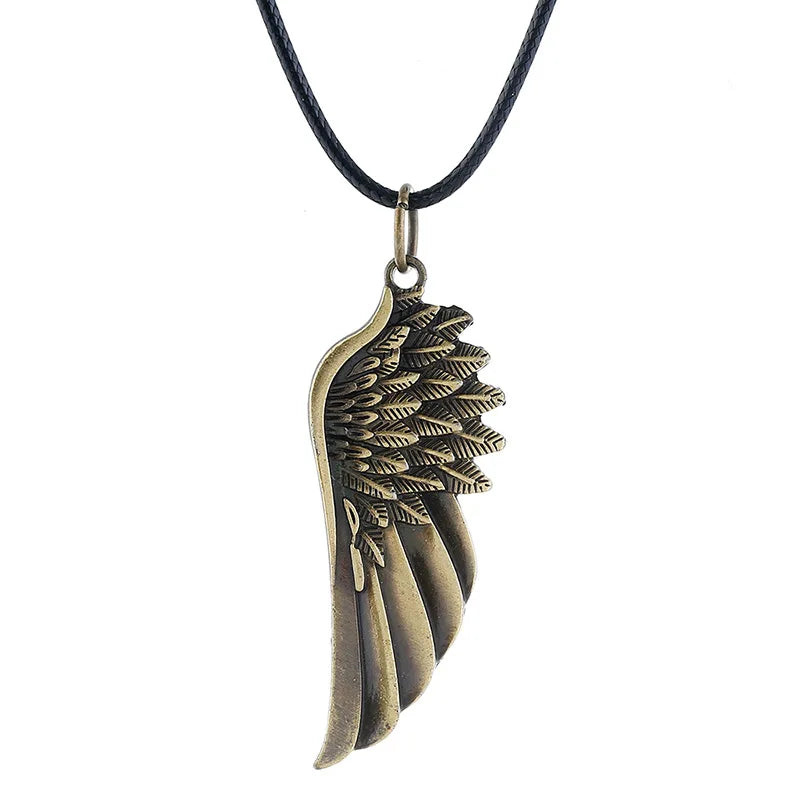 Personality Men's Women's Jewelry Vintage Cross Angel Wing Pendant Necklace  Long Stainless Steel Necklace Charms
