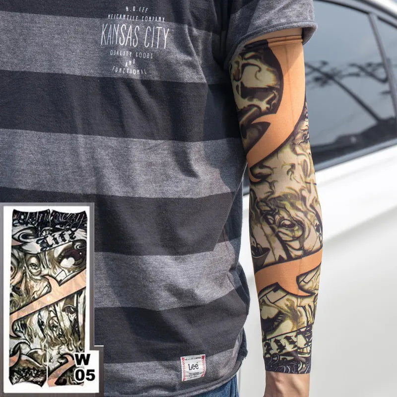 1pc hot sale tattoo sleeve  styles elastic Fake 100%nylon Arm stocking beloved girl Buddha Wolf Dragon design halloween cool men