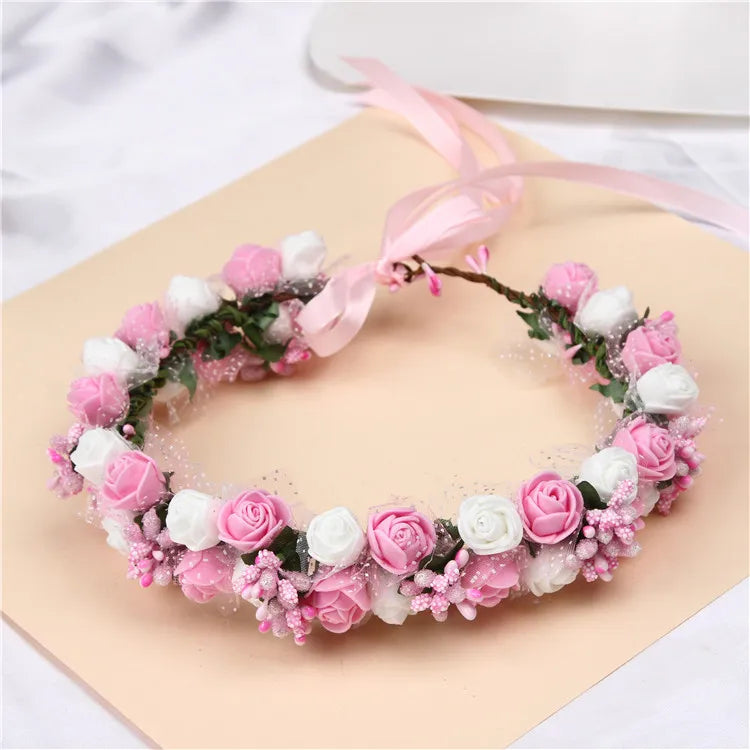 6Colors Women Beach Headband Floral Hair Lady Girls Bride Boho Flower Headband Floral Head Wreath Garlands Bohemia Beach Flower