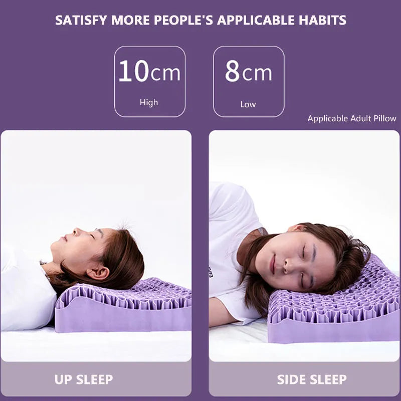 New TPE Cool Breathable Bed Pillow Protection Cervical Washable Pillows With Pillowcase For Neck Message Sleep Travel Purple