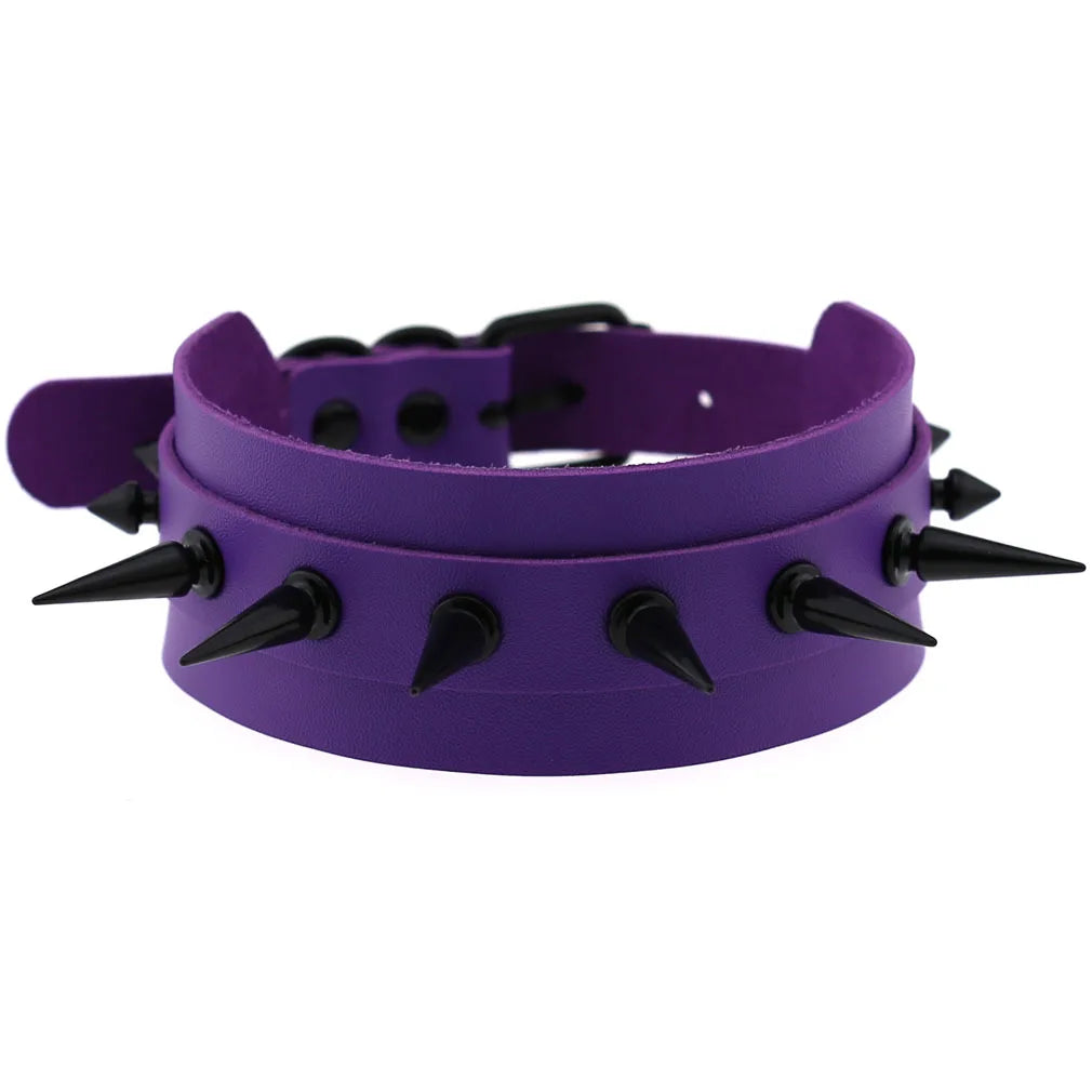 Emo Purple Goth Punk Leather Choker Necklaces Women Men Harajuku Black Rivet Metal Chian Necklace Halloween Cosplay Y2K Jewelry