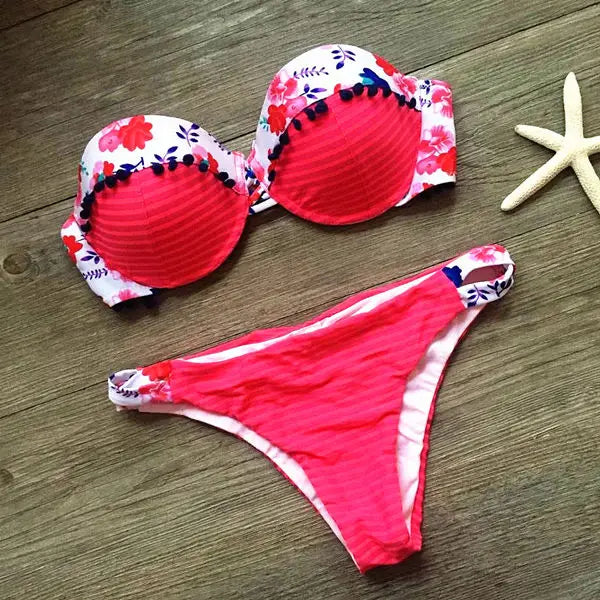New Bandage Beach Strapless Swimwear Bikinis 2023 Women Swimsuit Sexy Brazilian Bikini Set Falbala Biquini Bathing Suits 485