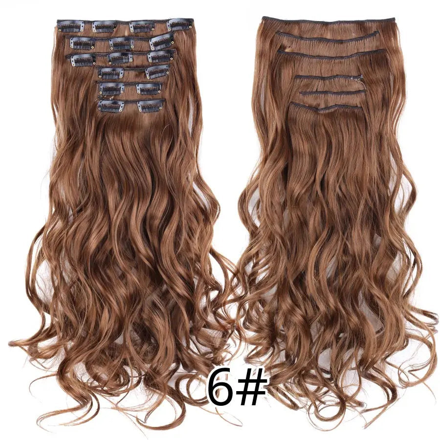 Leeons 16Clips Long Straight Synthetic Clip On Hair Extensions Cheveux Clip Naturel High Temperature Fiber Black Brown Hairpiece
