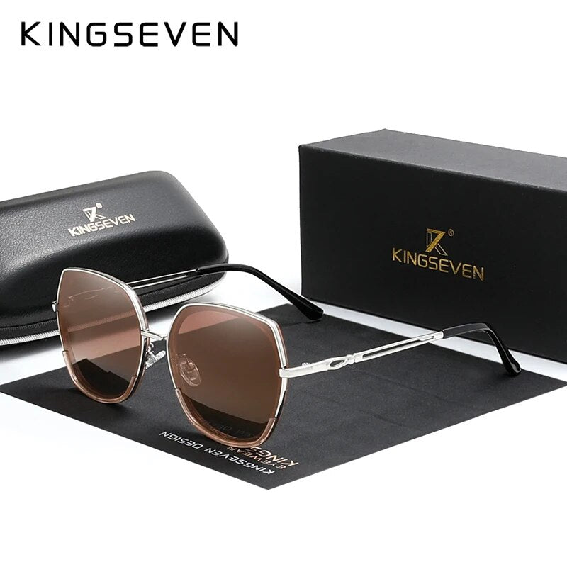 KINGSEVEN Women's Sunglasses Polarized Gradient Lens Luxury Ladies Butterfly Design Stainless Steel Sun glasses Accessories