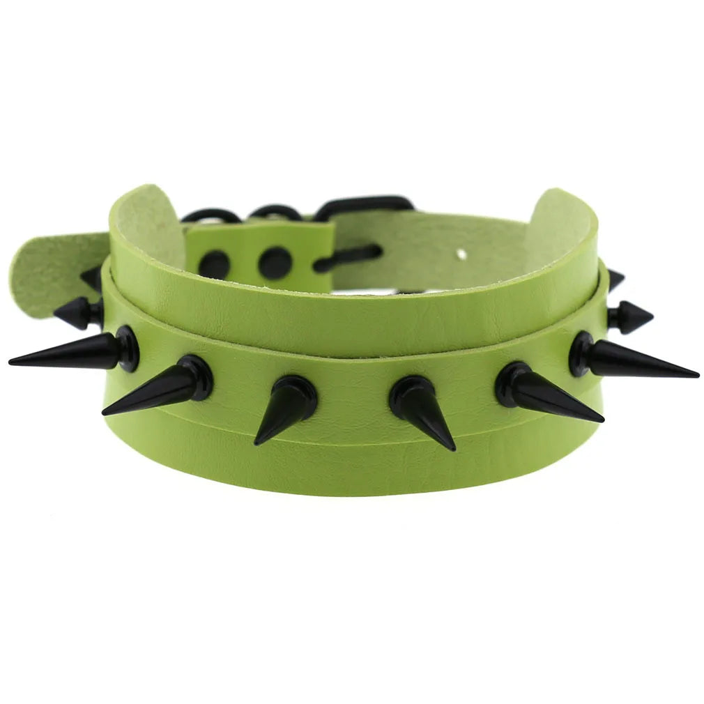 Halloween Cosplay Goth Green Choker Collar Necklaces For Women Emo Punk Balck Spike Geometry Pendant Necklace Y2K Jewelry Gifts