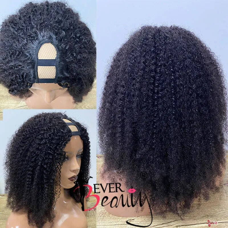 4B 4C Mongolian Afro Kinky Curly  U Part Wig Human Hair U Part Wigs For Women Kinky Curly Short Bob Cut Wigs Ever Beauty