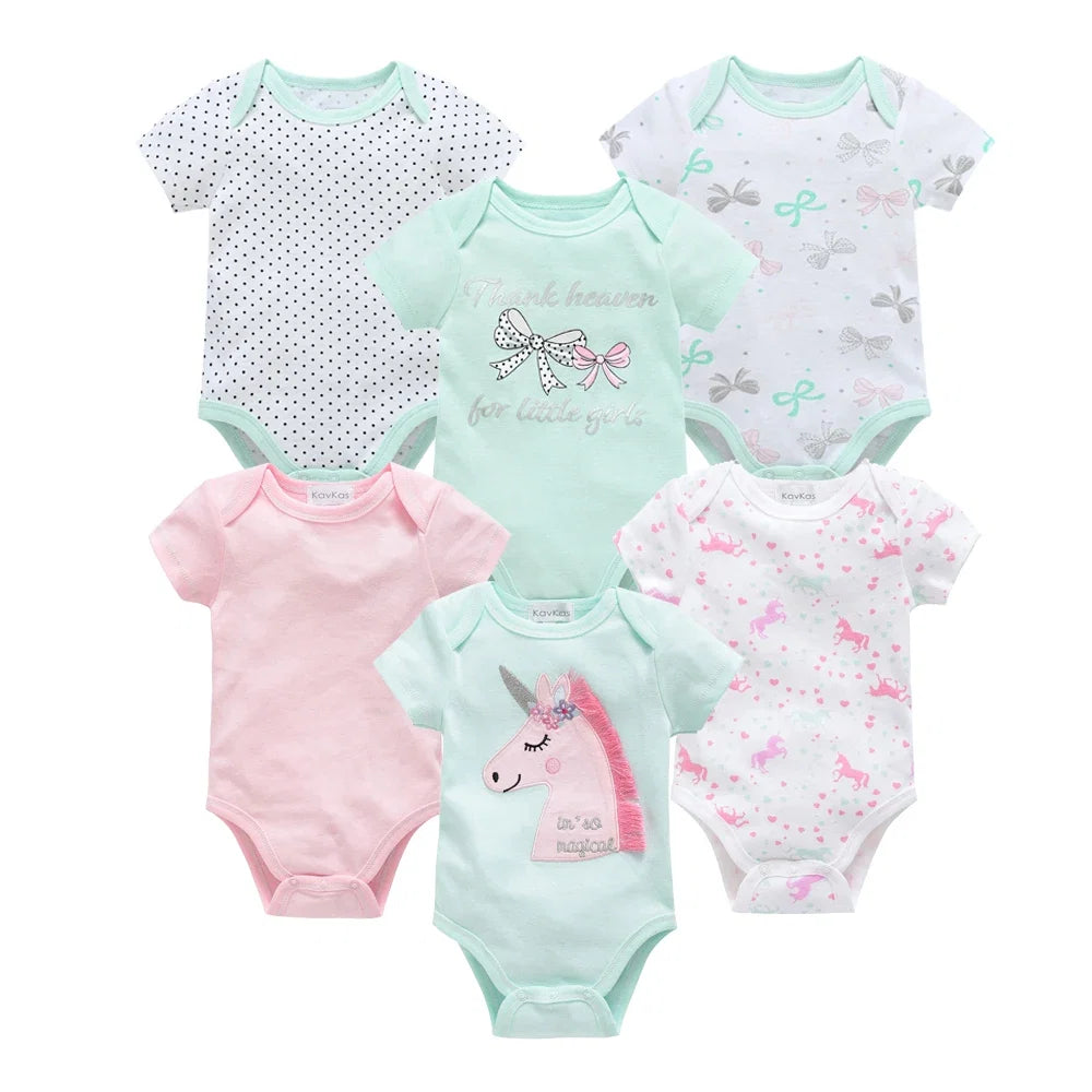 Kavkas Baby Girls Bodysuits 6/3 pcs/lot Summer Cotton Baby Clothes Short Sleeve Newborn body bebe 0-3 months Infant Clothing