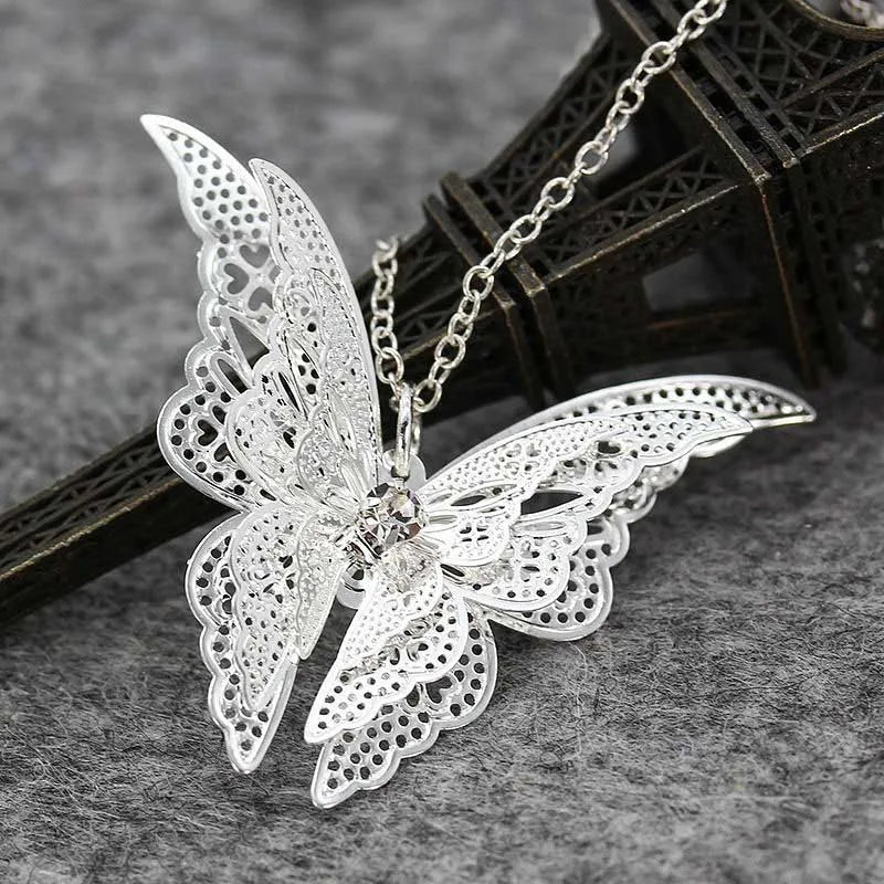 Wholesale New Fashion Women's Jewelry Butterfly Pendant & Necklace Chain Women Lovely Butterfly Pendant Chain Necklace Jewelry