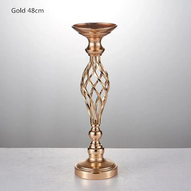 IMUWEN Creative Hollow Gold/ Silver Metal Candle Holder Wedding Table Centerpiece Flower Vase Rack Home Hotel Road Lead Decor