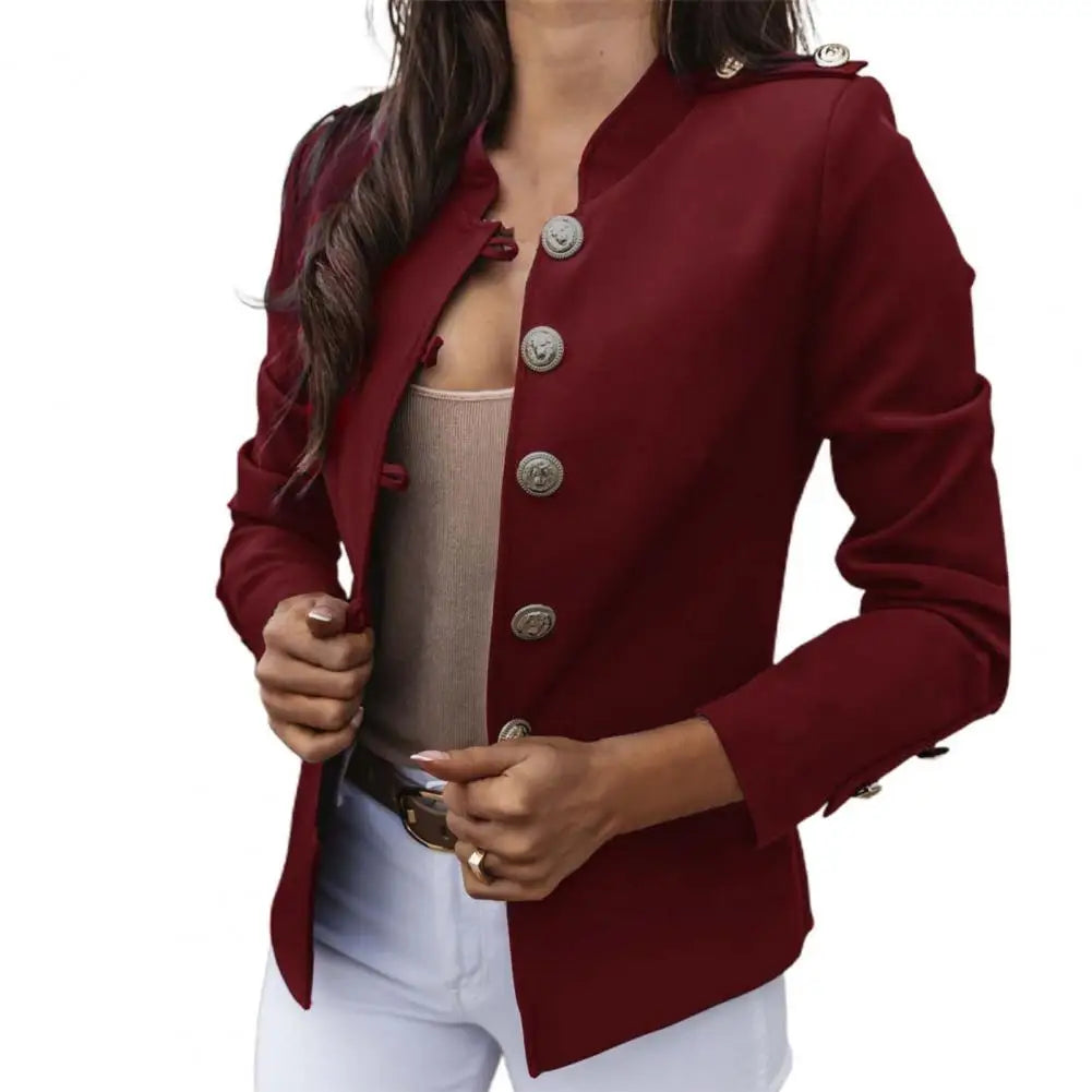 Suits Jacket  Long Sleeve   Office Lady Blazer Pure Color Slim-fitting Suits Coat