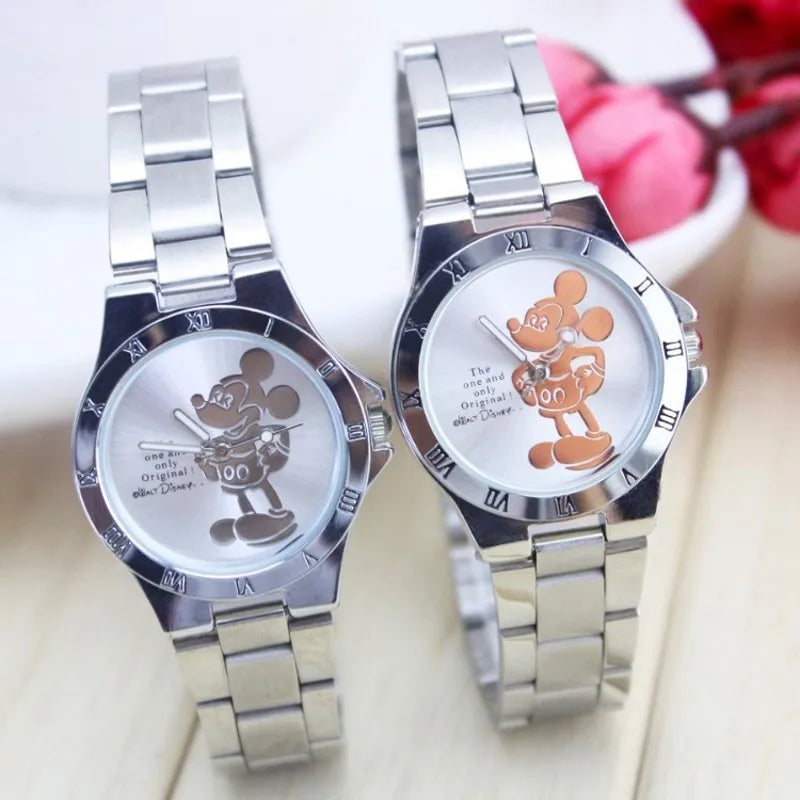 Luxury Girls Watch Mickey Minnie Women Watch Fashion Silver Ladies Wristwatch Full Steel Women's Watches Clock Relogio Feminino