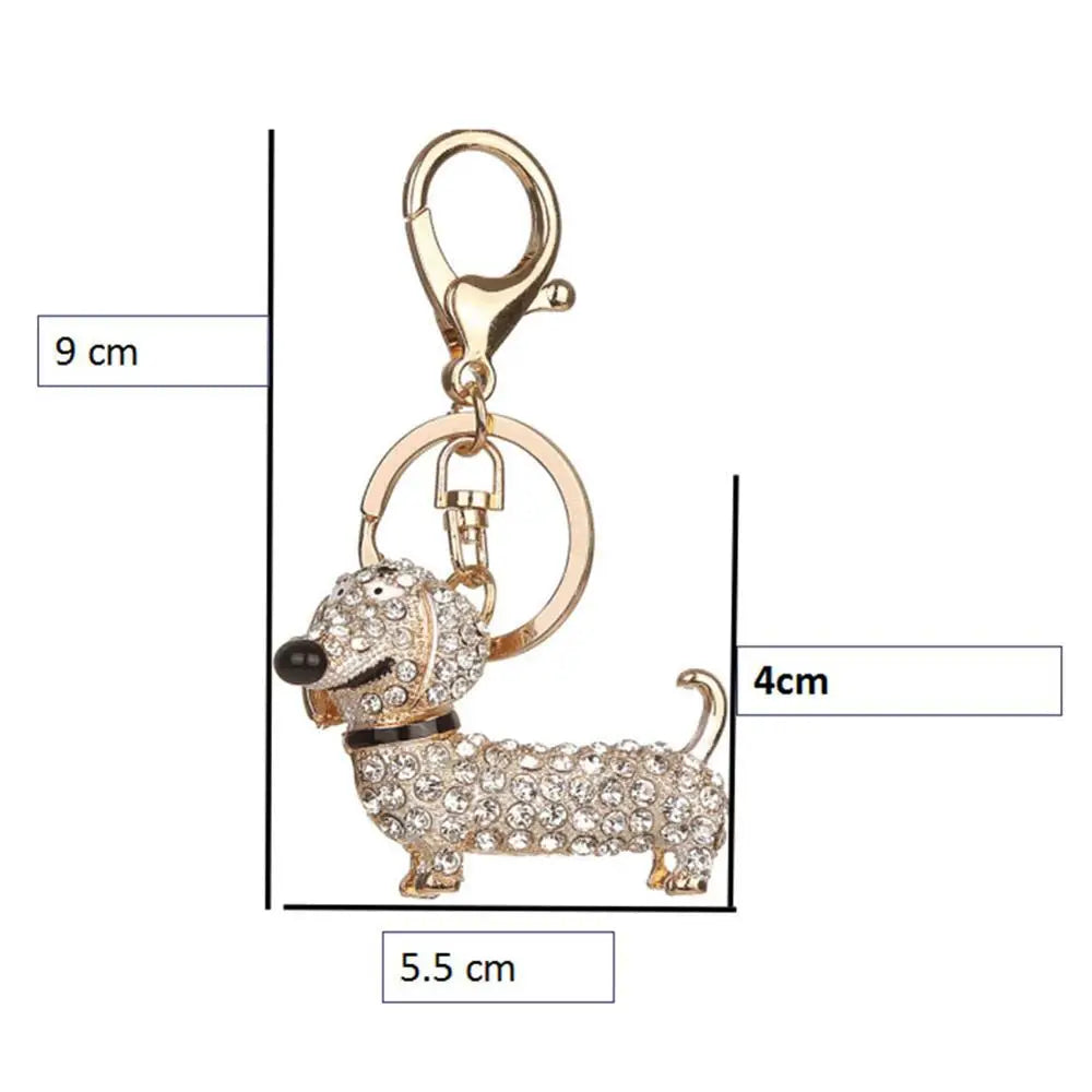 Fashion Dachshund Dog Animal Keychain Alloy Rhinestone Key Chain Bag Car Pendant Decor Porte Clef Women Keyring Jewelry Gift