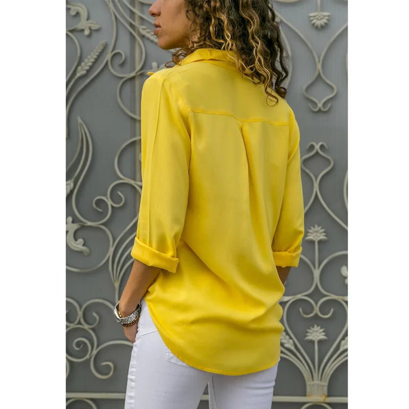 2024 New Women's Clothes Ladies Long Sleeve Deep V-Collar Chiffon Shirt and Tops Casual Women Button Office Shirts Plus Size