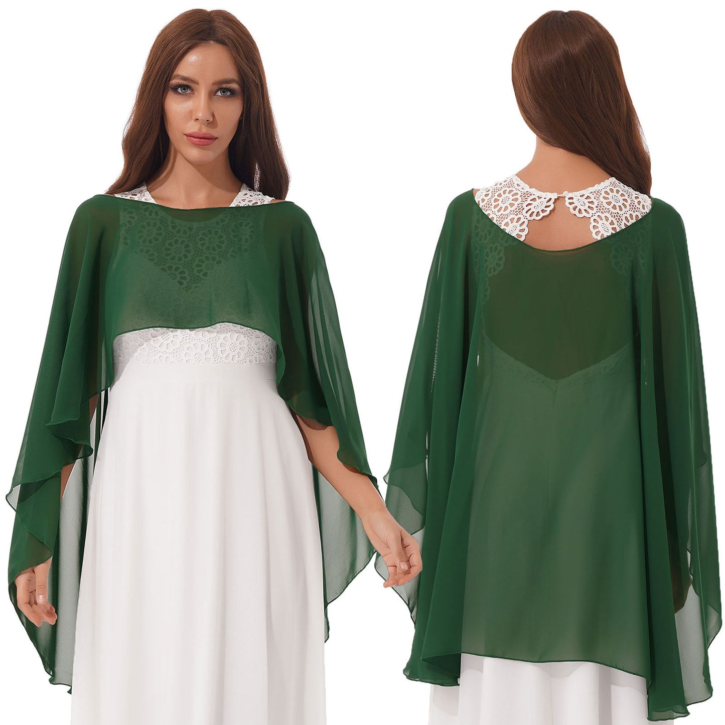 Women Chiffon Solid Pullover Capes Shawl Hi-low Hem Thin Soft Shrug Ponchos for Wedding Bridal Bridesmaid Evening Party Dress