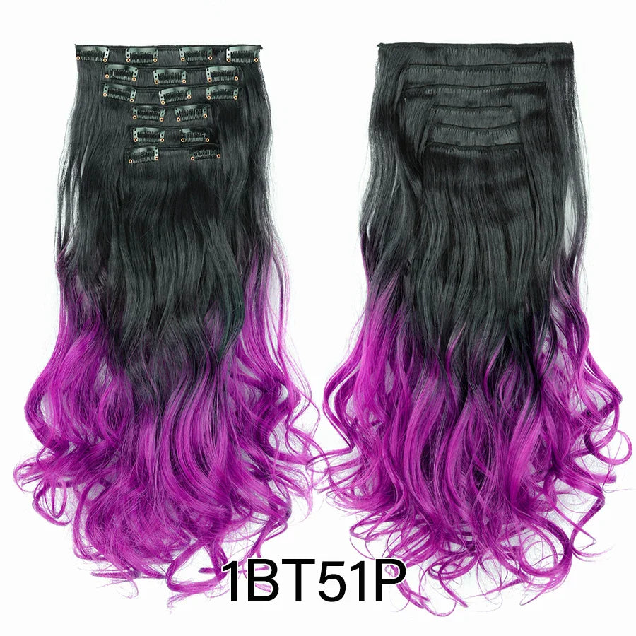 Leeons 16Clips Long Straight Synthetic Clip On Hair Extensions Cheveux Clip Naturel High Temperature Fiber Black Brown Hairpiece