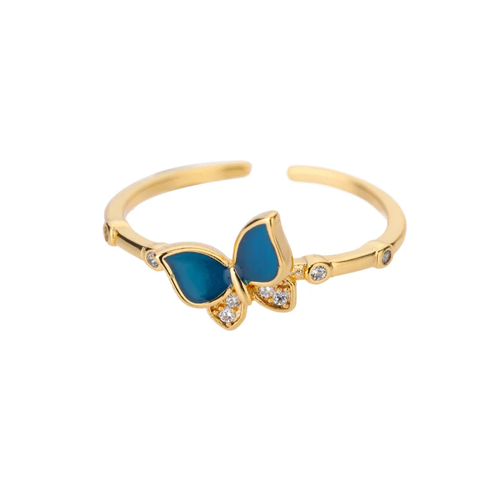 Butterfly Rings for Women Shiny Crystal Zirconia Bohemian Vintage Blue Enamel  Finger Ring Fashion Party Jewelry Gift Mujer
