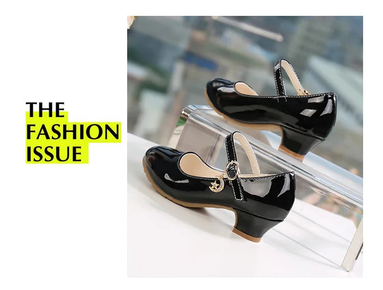 Children Girls Leather Shoes White Princess High Heel Shoes For Kids Girls Performance Dress Student Show Dance Sandals 26-41