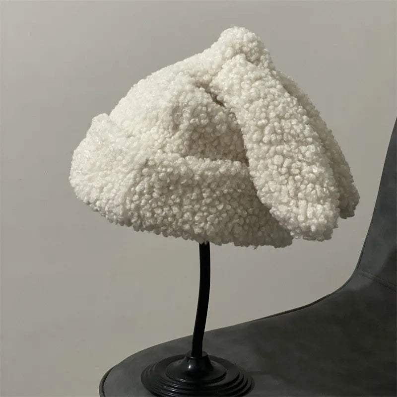 Draping Rabbit Ears Cashmere Hat Women Autumn and Winter Knitted Wool hat Winter Thicken Warm Korean Version of Japanese hat