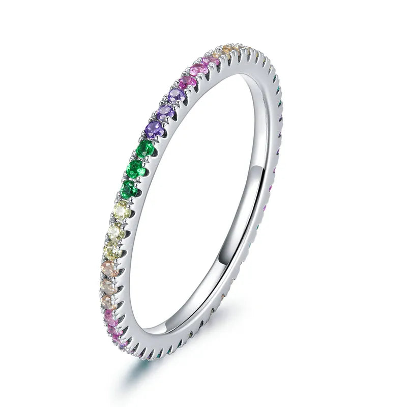 bamoer 925 Sterling Silver Multicolor Zircon Finger Ring for Women Trendy Fashion Dazzling CZ Stone Anillos Jewelry Gift
