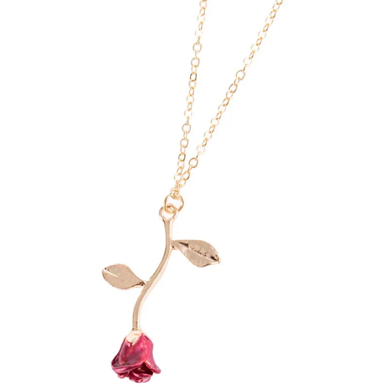 New Fashion Vintage Rose Necklace Pendant Long Chain Charm Simple Necklace Autumn Winter Women's Jewelry Valentine's Day