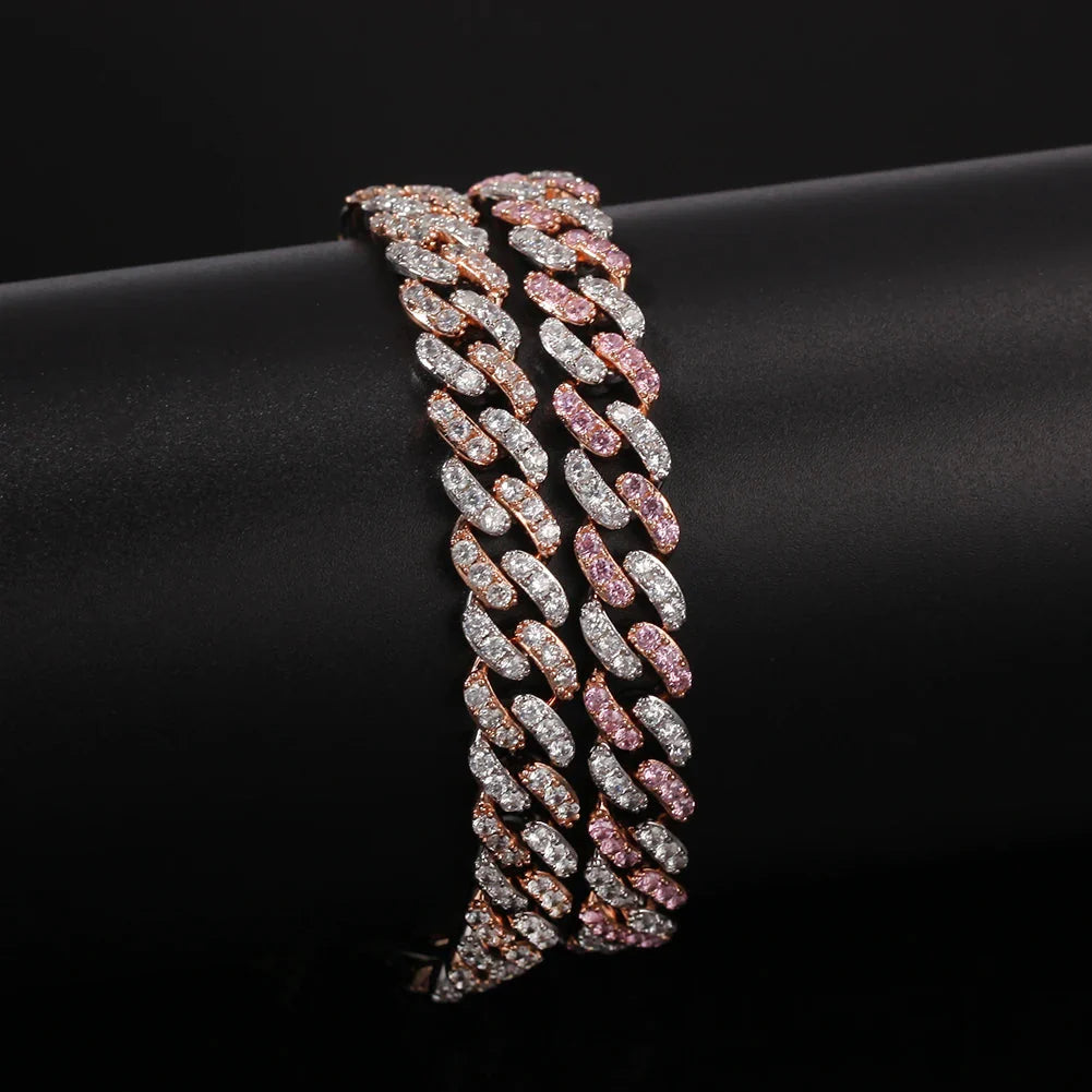 Iced Out Rose Gold Silver Color Cuban Bracelets