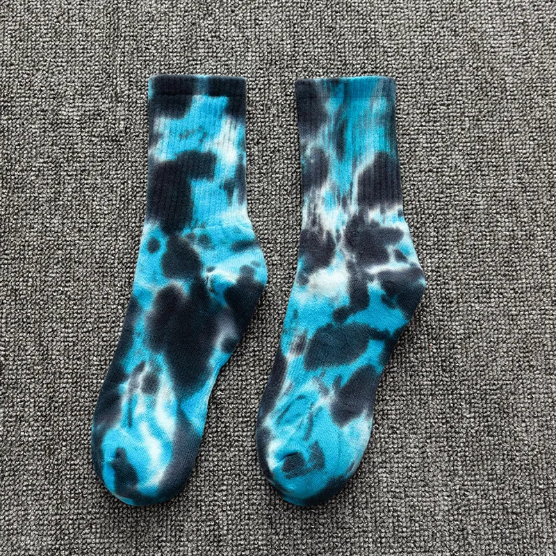 Tie-dyed Long Socks Men's Fall/Winter Tube Socks Cotton Autumn Basketball Skateboard Socks Thicker Women's High-top Tide Socks