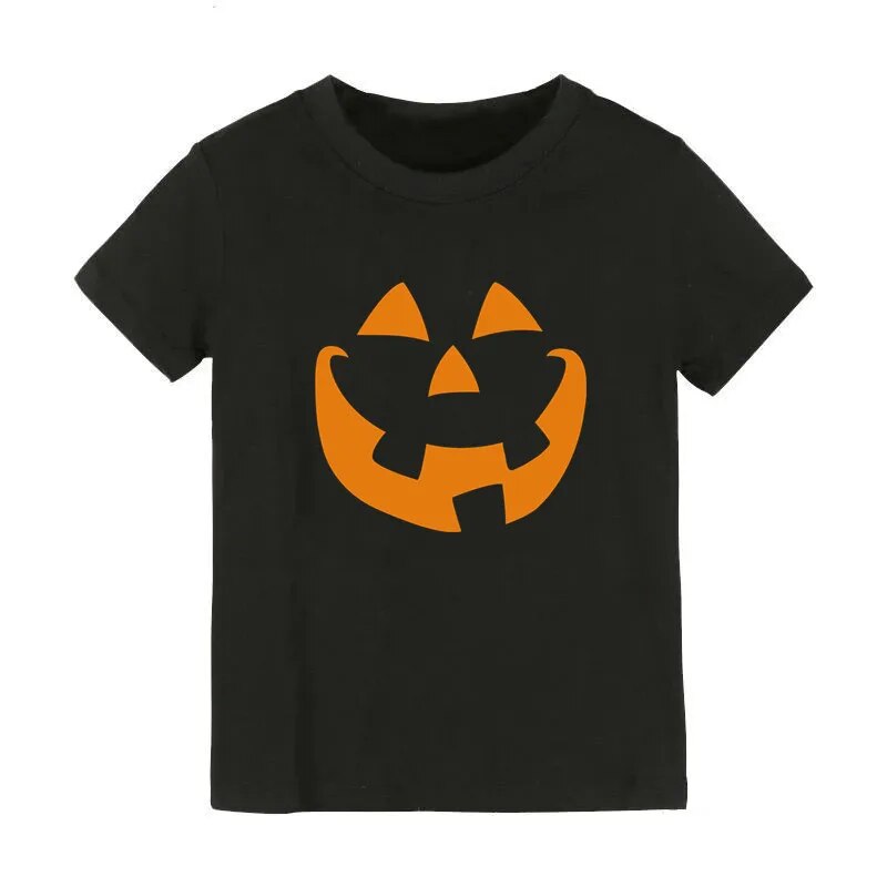 2021 Halloween Pumpkin Monster Print Children Girl Boy T-shirt Black Round Neck T Shirt Kids 2 to 10 Year Old Tees