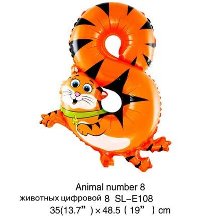 1PC 16inch Animal Digital Foil Balloons Party Decoration Happy Birthday Number Ball Decoration Ballon Gift Party Supplies