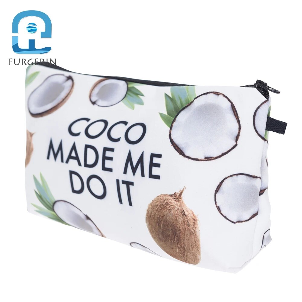 Funny Cute Coconut Print Makeup Bag Gadget Organizer Travel Toiletries Zipper Pouch Cosmetic Storage Zip Lock Bag for Women