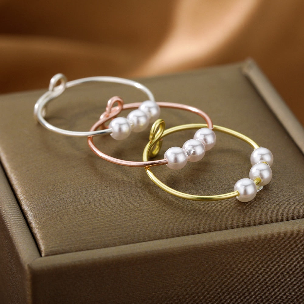 Fidget Beads Fidget Ring Spinner Spiral Simulated Pearl Fidget Rings Rotate Freely Anti Stress Anxiety Ring Toy For Girl Women