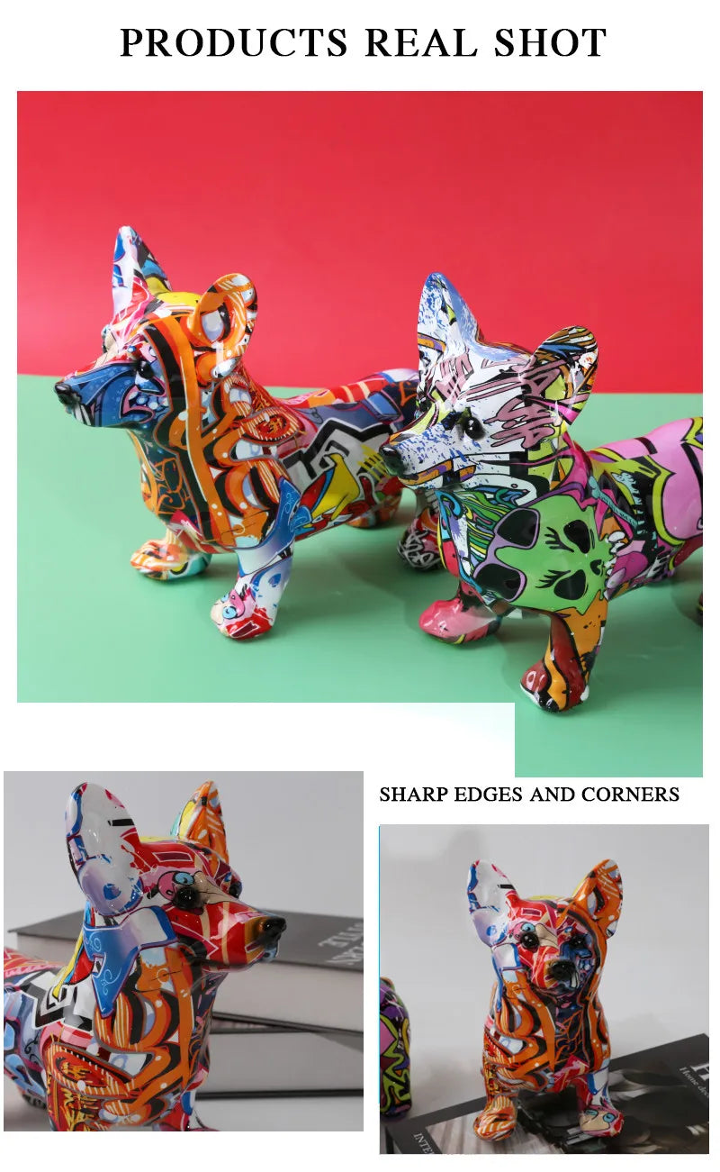 Nordic  Art Graffiti Corgi Dog Painting Creative Resin Crafts Home Decoration Wine Cabinet Office Decor Crafts Gift  Ornaments