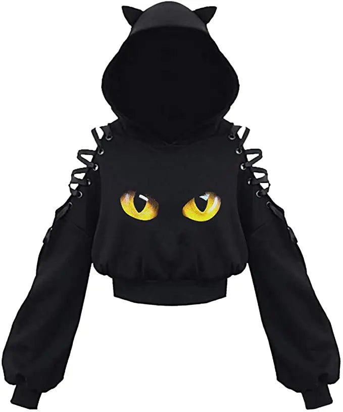 Women's Clothes Solid Color Gothic Hoddies Women's Sweatshirt Hollow Out Long Sleeve Hodded Casual Pullover Summer Autumn Y2k