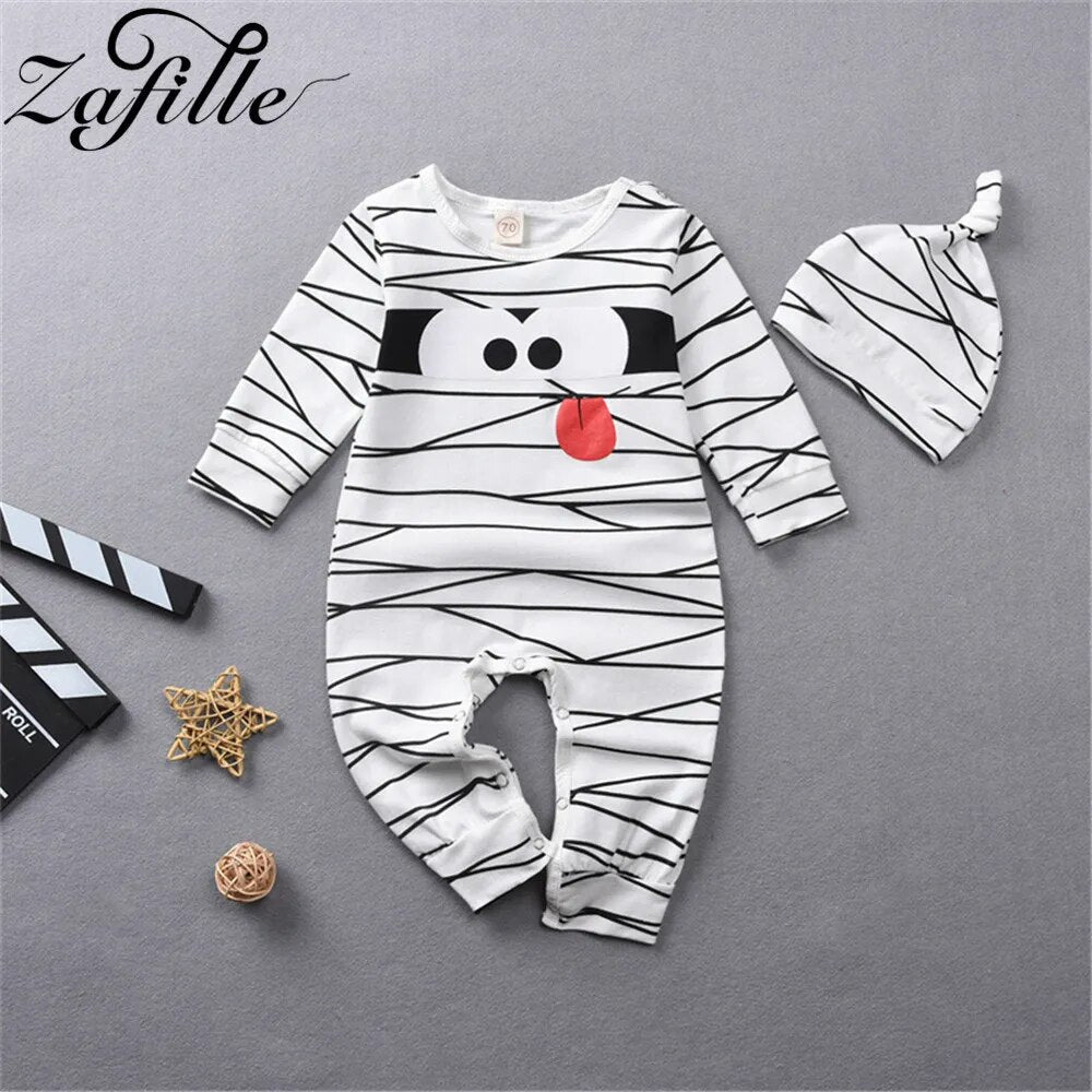 ZAFILLE Kids Toddler Hallloween Costume Striped Outfits Cute Mummy Boys Rompers Halloween Clothes For Baby Chidlren Clothing Set