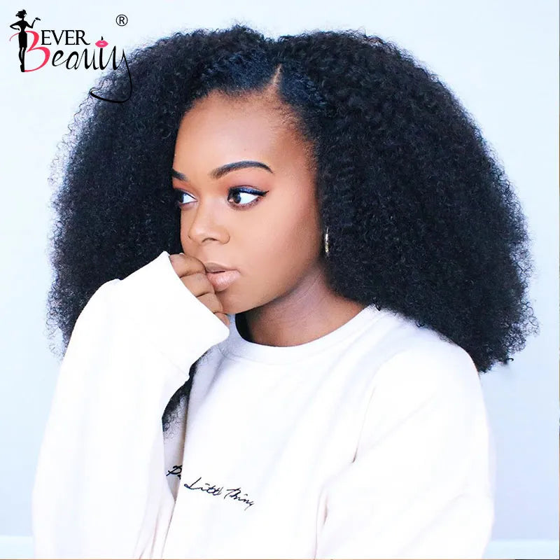 4B 4C Mongolian Afro Kinky Curly  U Part Wig Human Hair U Part Wigs For Women Kinky Curly Short Bob Cut Wigs Ever Beauty