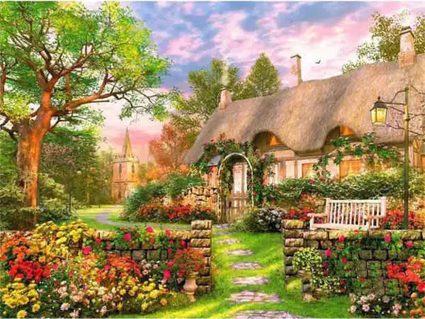 Huacan Diamond Embroidery Landscape Handmade Diamond Painting Village Needlework Mosaic Cross Stitch Home Decor