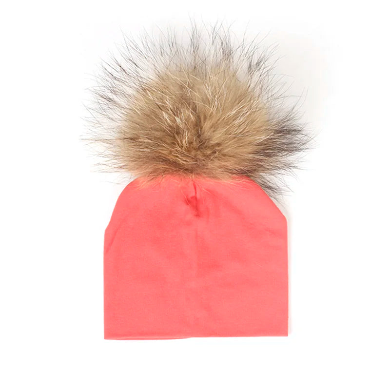 Geebro 0-3 Month Baby Boys Soft Cotton Real Fur pompom Beanies Hats For Newborn Girls Spring Autumn Kids Infants Toddler