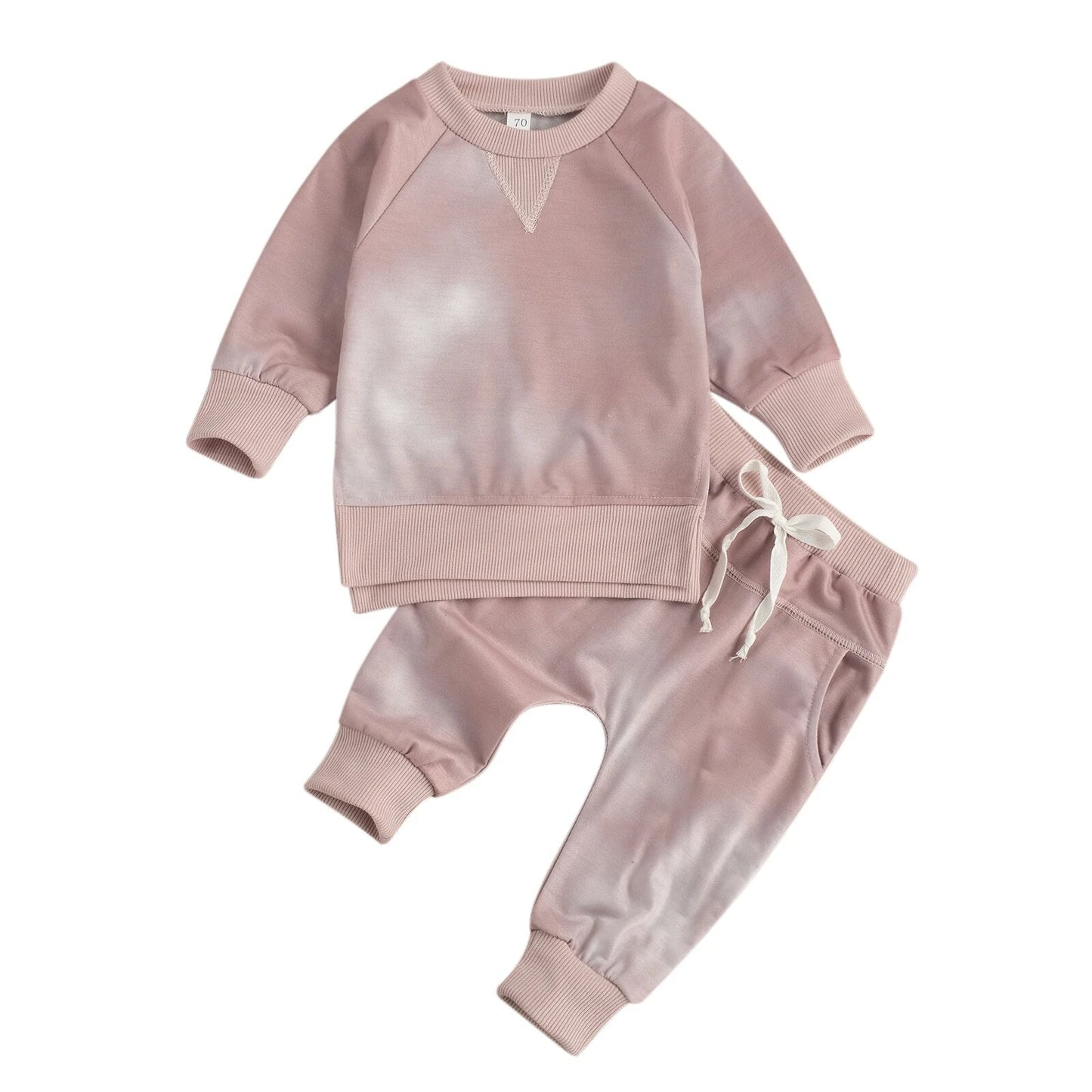 2 Pcs Newborn Baby Girls Boys Tie Dye Outfits, Infant Long Sleeve Round Neck Pullover + Tie Up Pants Pockets Spring Autumn