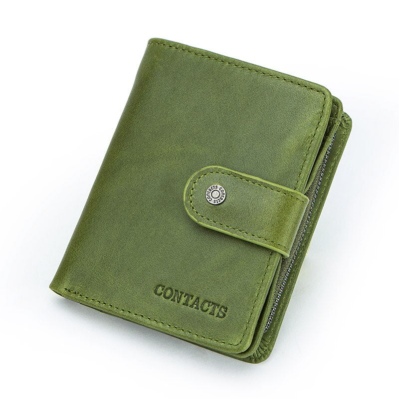Contact's Genuine Leather Wallet Women Rifd Small Card Holder Wallets Ladies Blue Coin Purse Portfel Fashion Trifold Clutch Bag