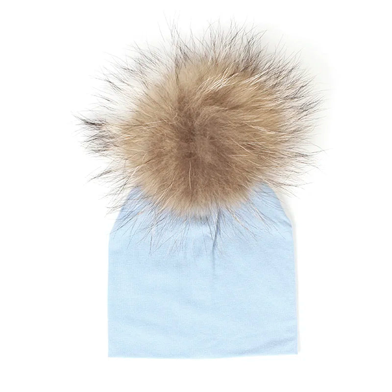 Geebro 0-3 Month Baby Boys Soft Cotton Real Fur pompom Beanies Hats For Newborn Girls Spring Autumn Kids Infants Toddler