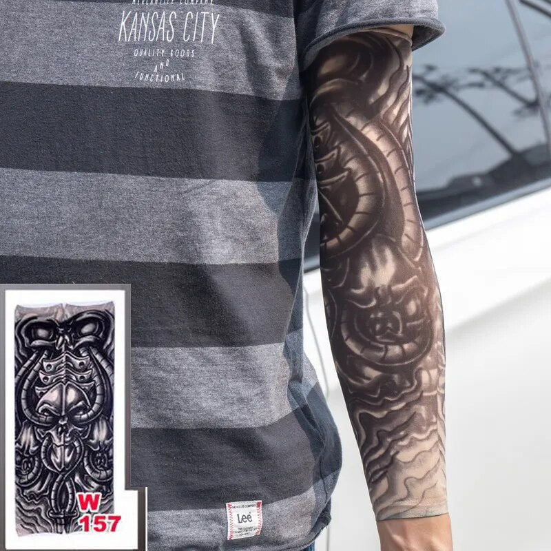 1pc hot sale tattoo sleeve  styles elastic Fake 100%nylon Arm stocking beloved girl Buddha Wolf Dragon design halloween cool men