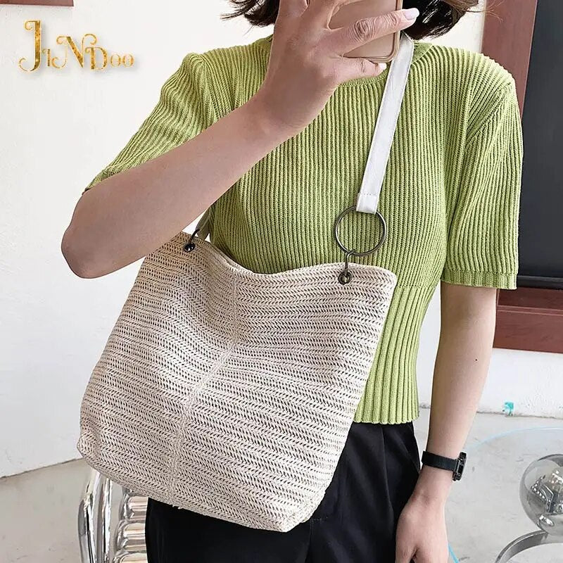 2021 New Casual Large Capacity Tote Women Straw Handbags Luxury Women Designer Lady Shoulder Messenger Bags Female Big Purses