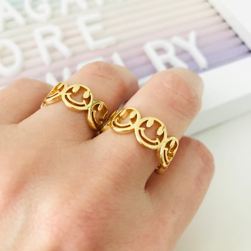 Couple Smiley Face Rings For Women Stainless Steel Happy Face Ring Gold Color Adjustable Open Smile Best Friend Gift Jewelry