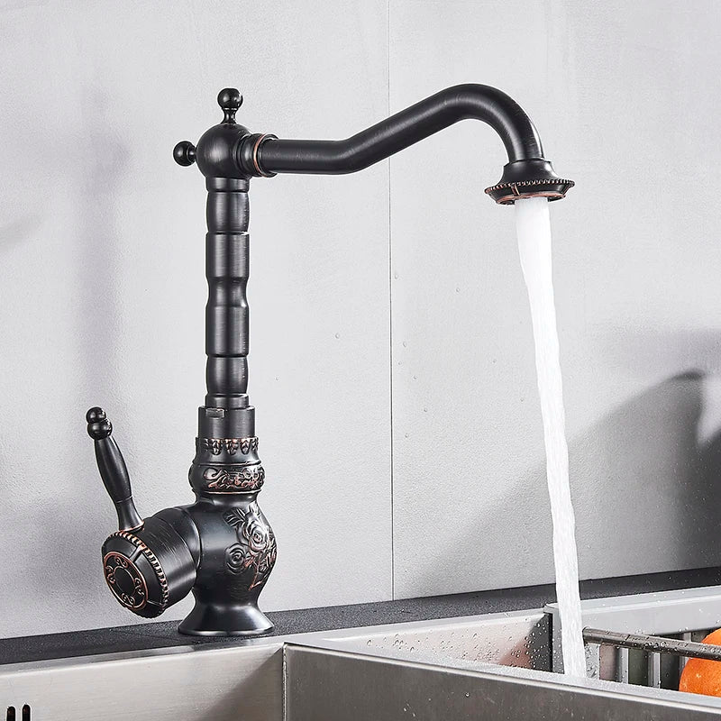 Home Decoration Bathroom Sink Mixer Faucet Crane Single Handle Water Tap Brass Antique Faucet Hot and Cold Water