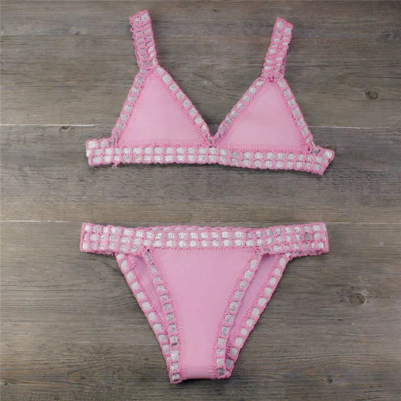 Colorful Crochet Bikinis Women's Swimming Suit 2023 Sexy Bandage Brazilian Bikini Set Knitted Swimsuit Swimwear Women Biquini
