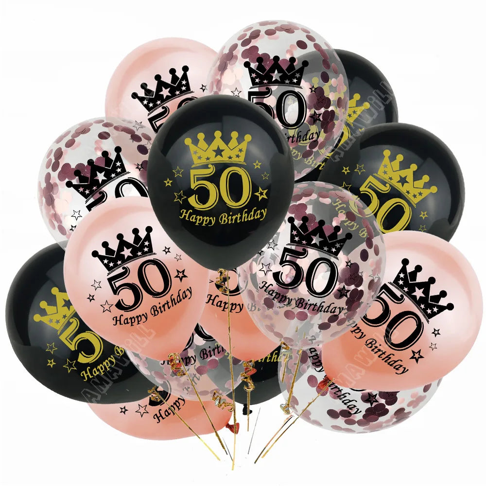 15pcs Latex Happy Birthday Balloon 12 Inch Confetti Balloons 30 40 50 60 70 Years Old Anniversary Wedding Birthday Party Decor